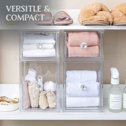 Oizeir Acrylic Drawer Organizer 2-Pack – Clear Stackable Storage Drawers for Makeup, Skincare, Vanity, Bathroom, Under Sink, Kitchen & Office – Non-Slip, Durable, Multi-Purpose Organizer Bins