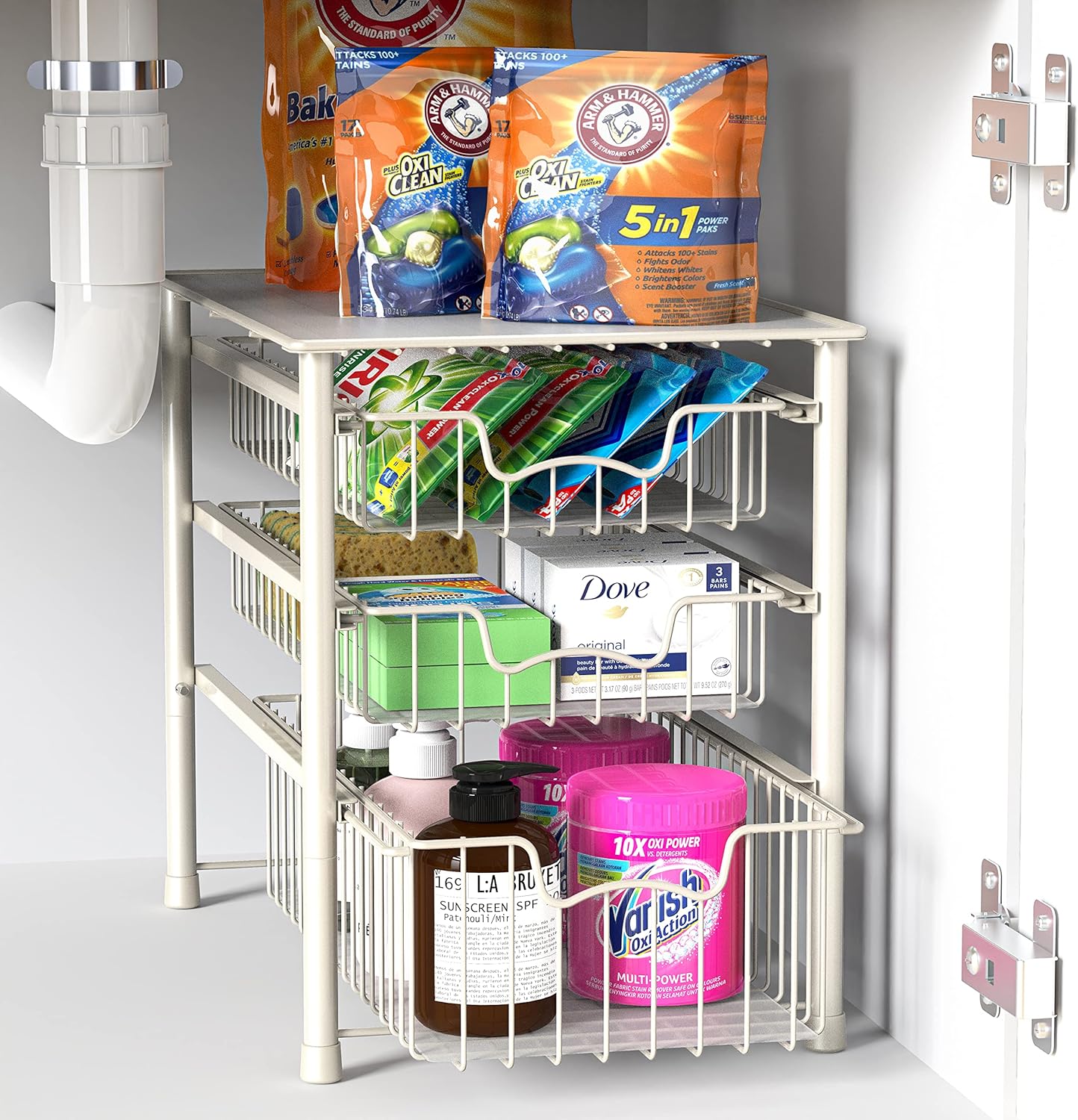 Simple Houseware Stackable 3 Tier Sliding Basket Organizer Drawer, Chrome