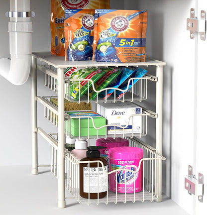Simple Houseware Stackable 3 Tier Sliding Basket Organizer Drawer, Chrome