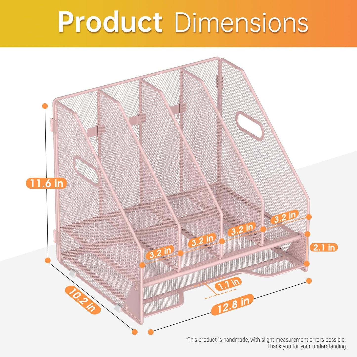 Docnest Desk File Holder Sorter, 4 Vertical Compartments Rack with Letter Tray, Mesh Magazine File Holder with Handle,Workspace Organizers,Desk Organizers for Paper, Mail, Documents-Black