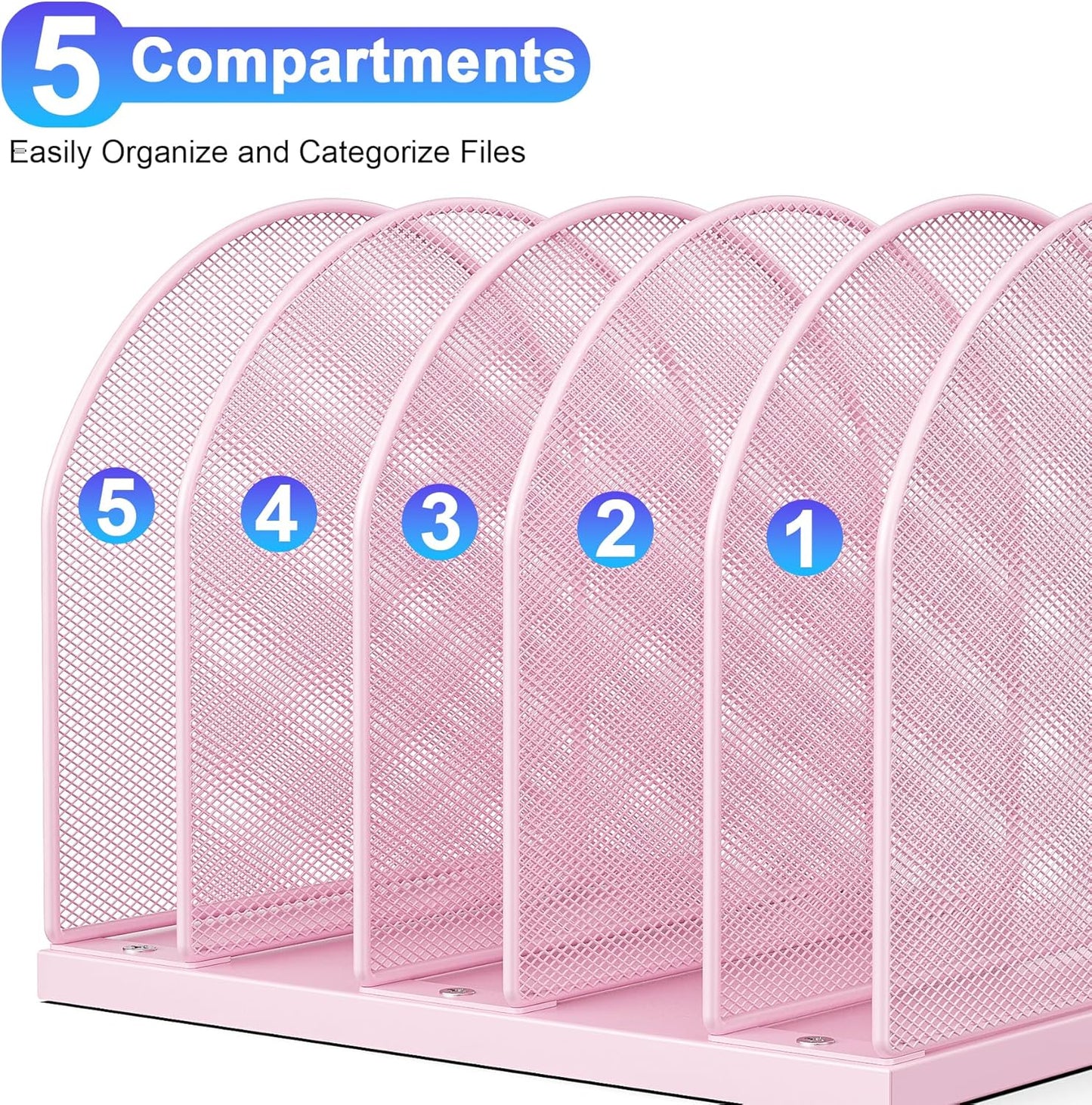 gianotter Desktop File Organizer, Desk Organizer with 5 Compartments, Paper Organizer for Desk, Workspace Organizers for Office Supplies (Black, Upright Style)