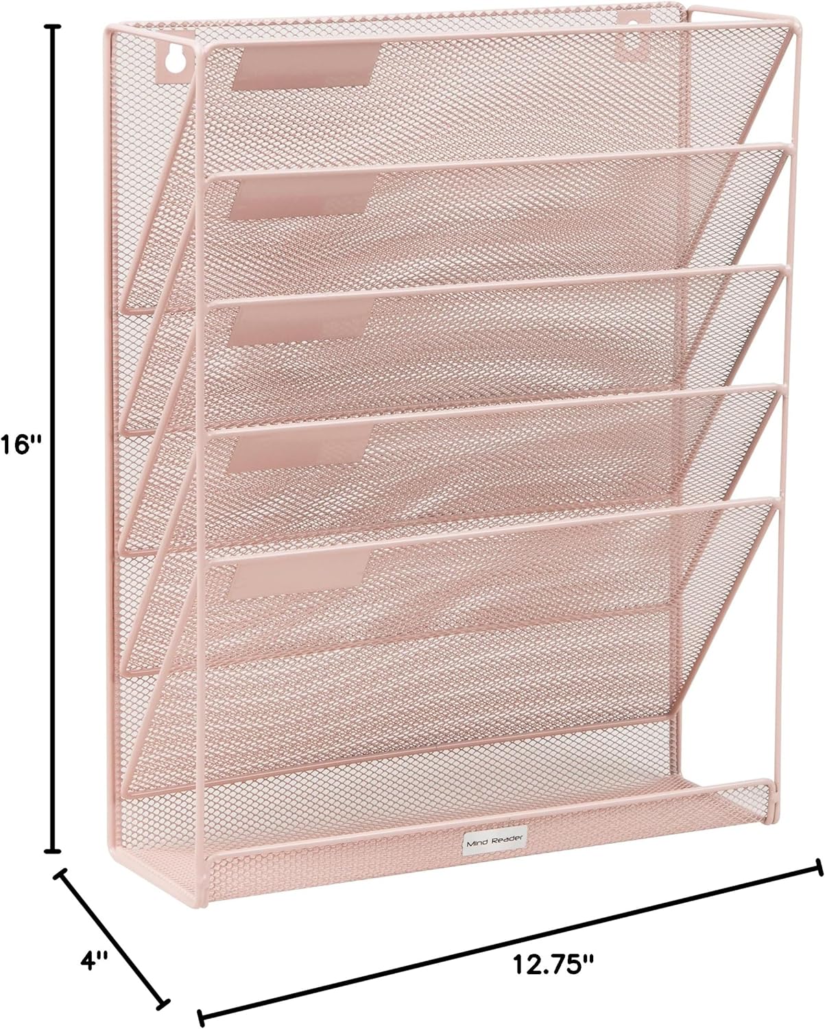 Mind Reader 5-Pocket Vertical File Storage, Desktop Organizer, Wall Mount, Office, Metal Mesh, Pink
