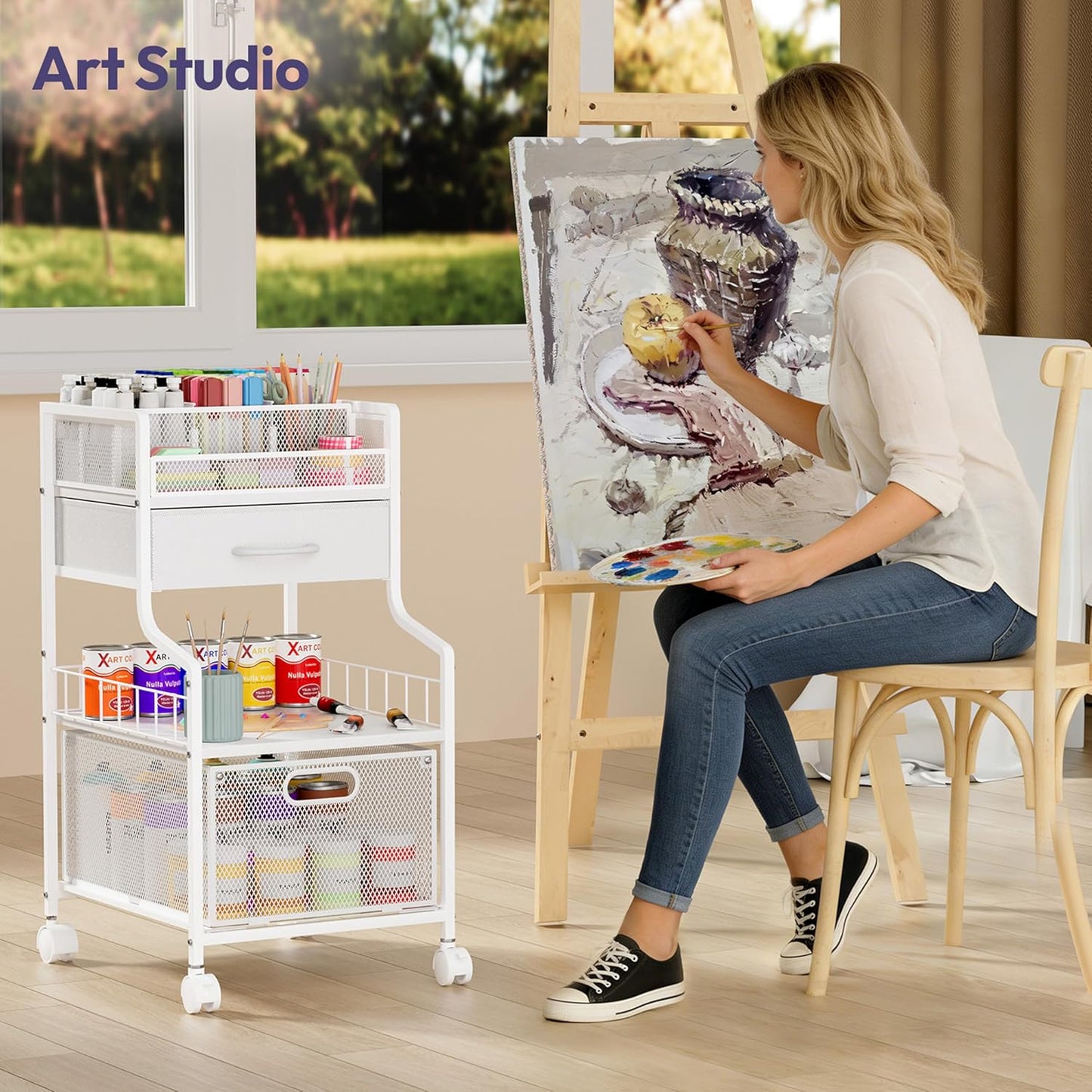 SWTYMIKI Rolling Under Desk Storage - Storage Cart with Drawers & DIY Divider - Art Cart Organizer on Wheels - Craft Rolling Utility Cart for Office, Craft Room & Studio Espresso