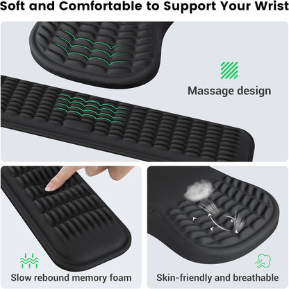 MEKASS Ergonomic Mouse Pad and Keyboard Wrist Rest Set, Super Soft Memory Foam Desk Wrist Support for Computer Keyboard, Non-Slip Arm Palm Rests Cushion for Typing Gaming Office Laptop Mac (Black)