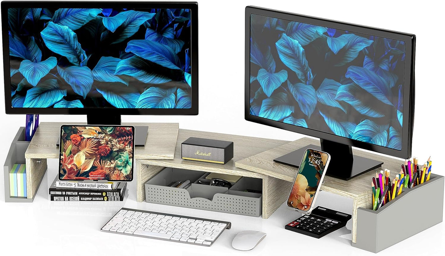 Simple Houseware Desk Dual Monitor Stand Riser with Drawer, Black