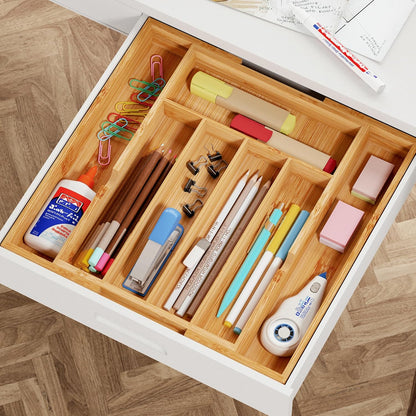 BAMEOS drawer organizer flatware organizer cutlery tray silverware organizer expandable adjustable bamboo drawer organizer kitchen bathroom