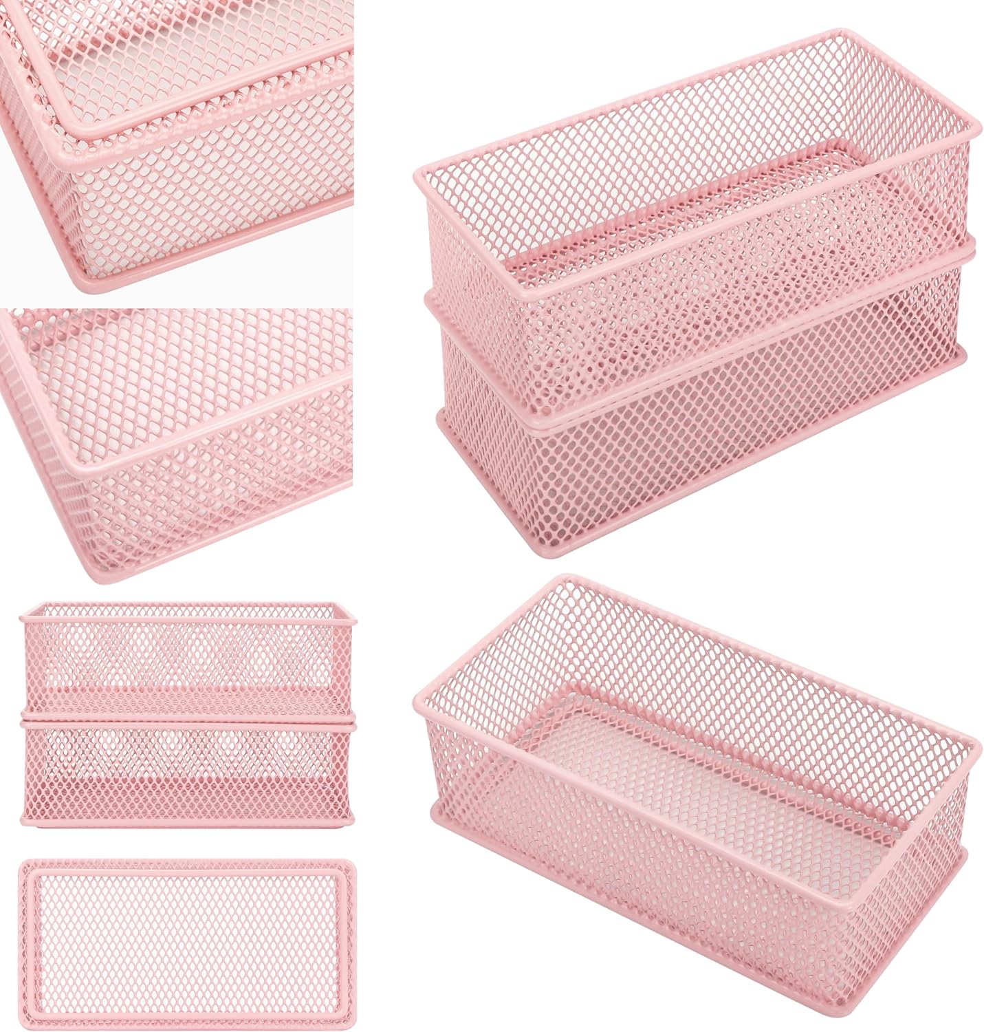 Annova Stackable Mesh Drawer Cabinet and Shelf Organizer Bins Storage Basket School Office Supply Holder Tray- Set of 2 (Gold, 3x3x2 Inch)