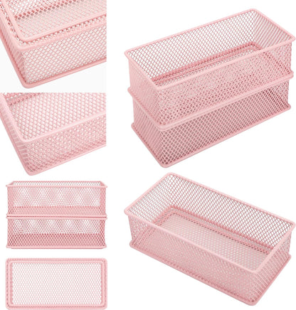 Annova Stackable Mesh Drawer Cabinet and Shelf Organizer Bins Storage Basket School Office Supply Holder Tray- Set of 2 (Gold, 3x3x2 Inch)