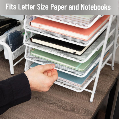 Mind Reader 5-Tier Paper Tray Organizer, Vertical Desktop File Storage Rack, Office, Metal Mesh, Black