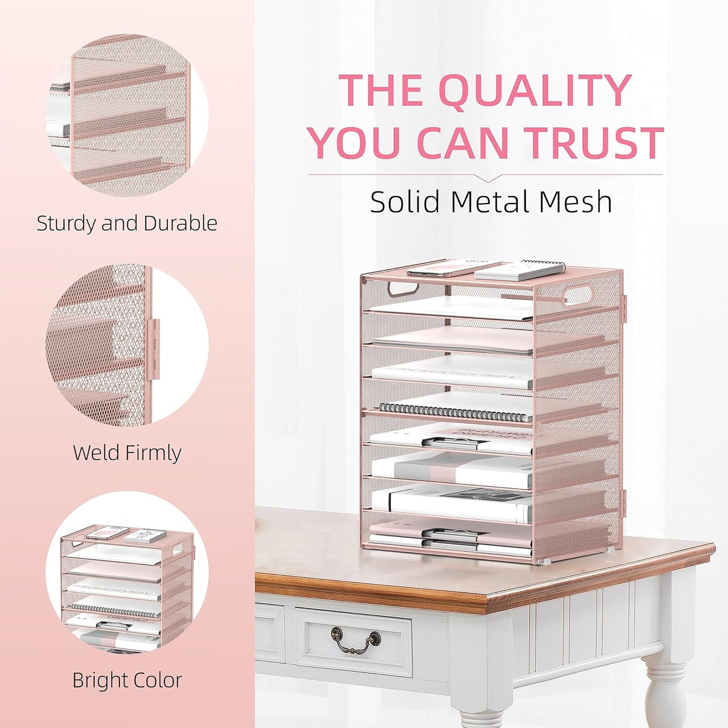 DALTACK 9-Tier Paper Organizer for Desk, Mesh Letter Tray Desk Organizer with Handles, Space-Saving File Organizer for Office Home School Classroom, Black