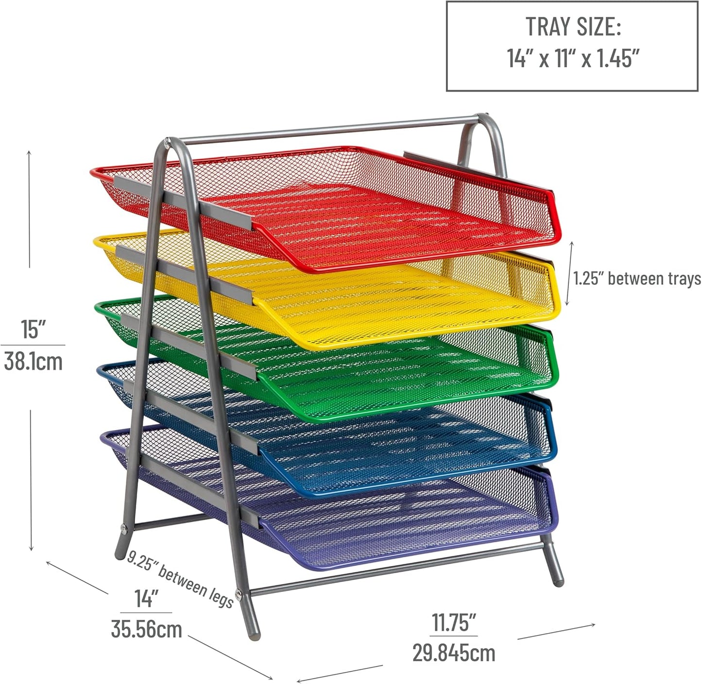 Mind Reader 5-Tier Paper Tray Organizer, Vertical Desktop File Storage Rack, Office, Metal Mesh, Black