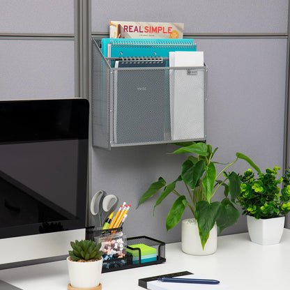 Mind Reader Vertical File Storage, Desktop Organizer, Wall Mount, Office, Metal Mesh, Black