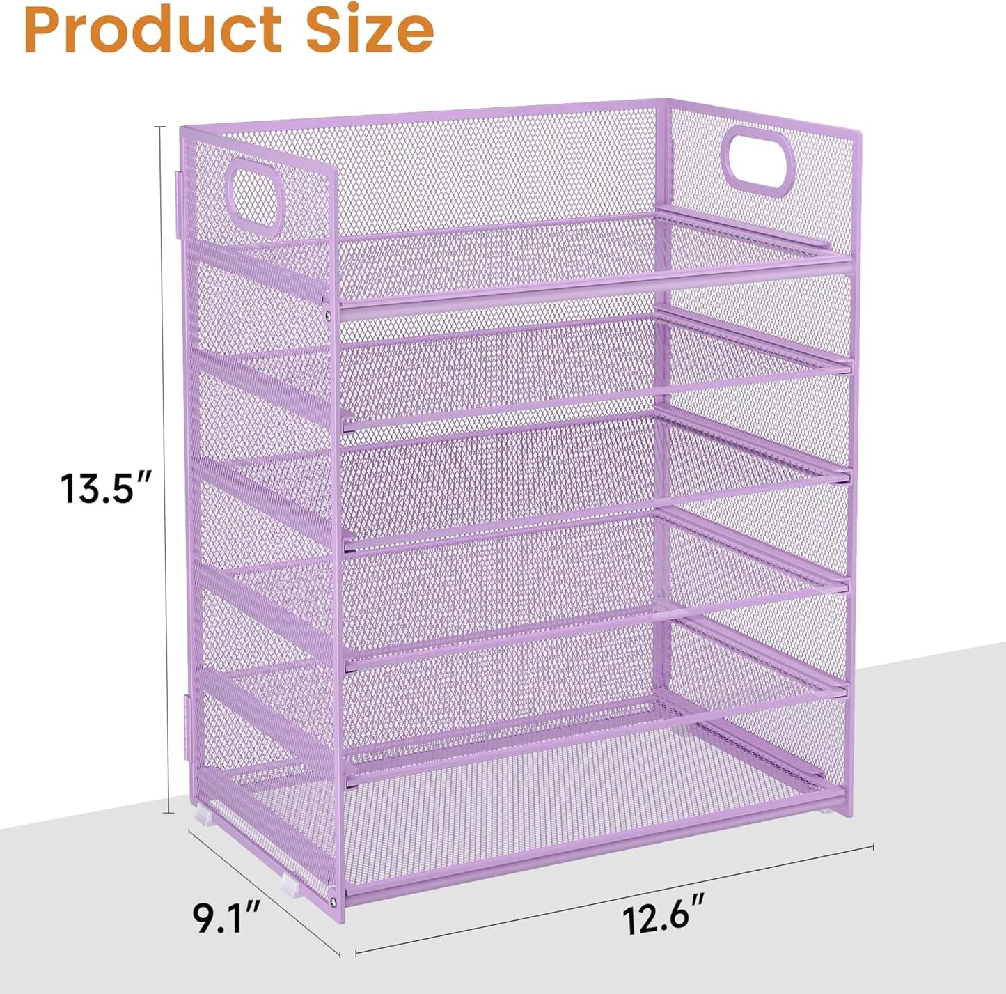 Subekyu 6 Tier Office File Paper Desk Tray Organizer with Handle, Stackable Slide Mesh Letter Tray Folder Blue Desk Organizer, Desktop Document Sorter for Classroom, Office, Home Supplies Storage