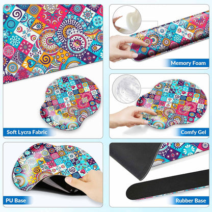 Desk Mat Set + Keyboard and Mouse Pad with Wrist Rest Support,4-in-1 Large Mousepad Computer Mats for Desktop Home & Office-Purple Butterflies