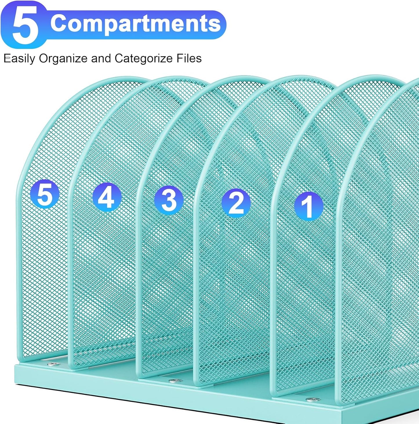 gianotter Desktop File Organizer, Desk Organizer with 5 Compartments, Paper Organizer for Desk, Workspace Organizers for Office Supplies (Black, Upright Style)