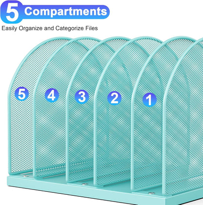 gianotter Desktop File Organizer, Desk Organizer with 5 Compartments, Paper Organizer for Desk, Workspace Organizers for Office Supplies (Black, Upright Style)
