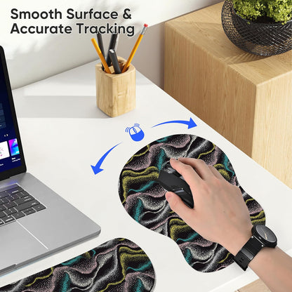 Wrist Rest Support for Mouse Pad Keyboard Set Circle Coaster Gaming Mouse Pad Ergonomic Gel Memory Foam Set for Computer, Laptop, Office, Pain Relief, Comfortably Typing Flowers KM-39