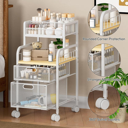 SWTYMIKI Rolling Cart with Drawers - Metal Utility Cart with Wood Shelf, DIY Divider and Locking Wheels, Craft & Art Cart Organizer for Under Desk Storage for Home Office Studio, Espresso