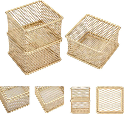 Annova Stackable Mesh Drawer Cabinet and Shelf Organizer Bins Storage Basket School Office Supply Holder Tray- Set of 2 (Gold, 3x3x2 Inch)