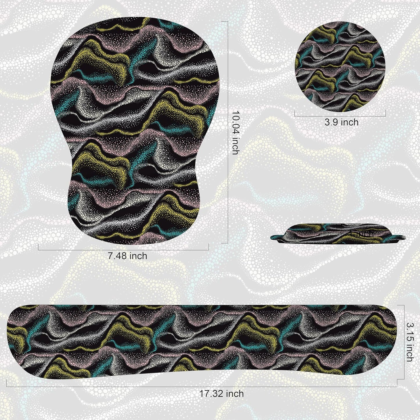 Wrist Rest Support for Mouse Pad Keyboard Set Circle Coaster Gaming Mouse Pad Ergonomic Gel Memory Foam Set for Computer, Laptop, Office, Pain Relief, Comfortably Typing Flowers KM-39