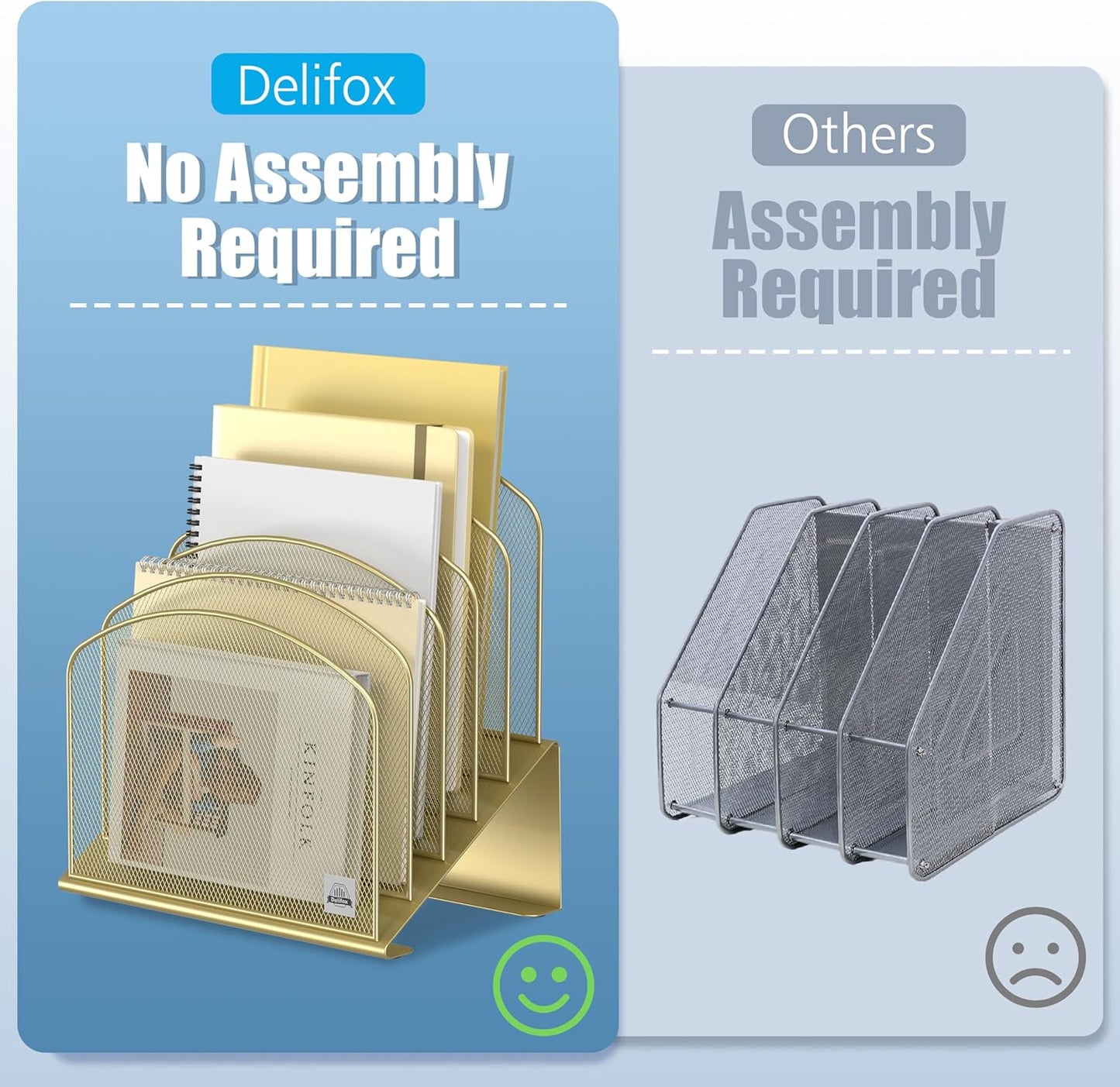 Delifox Inclined Desk File Organizer,Vertical File Folder Holder Stand Metal Rack File Sorter for Office Classroom Desktop Organization