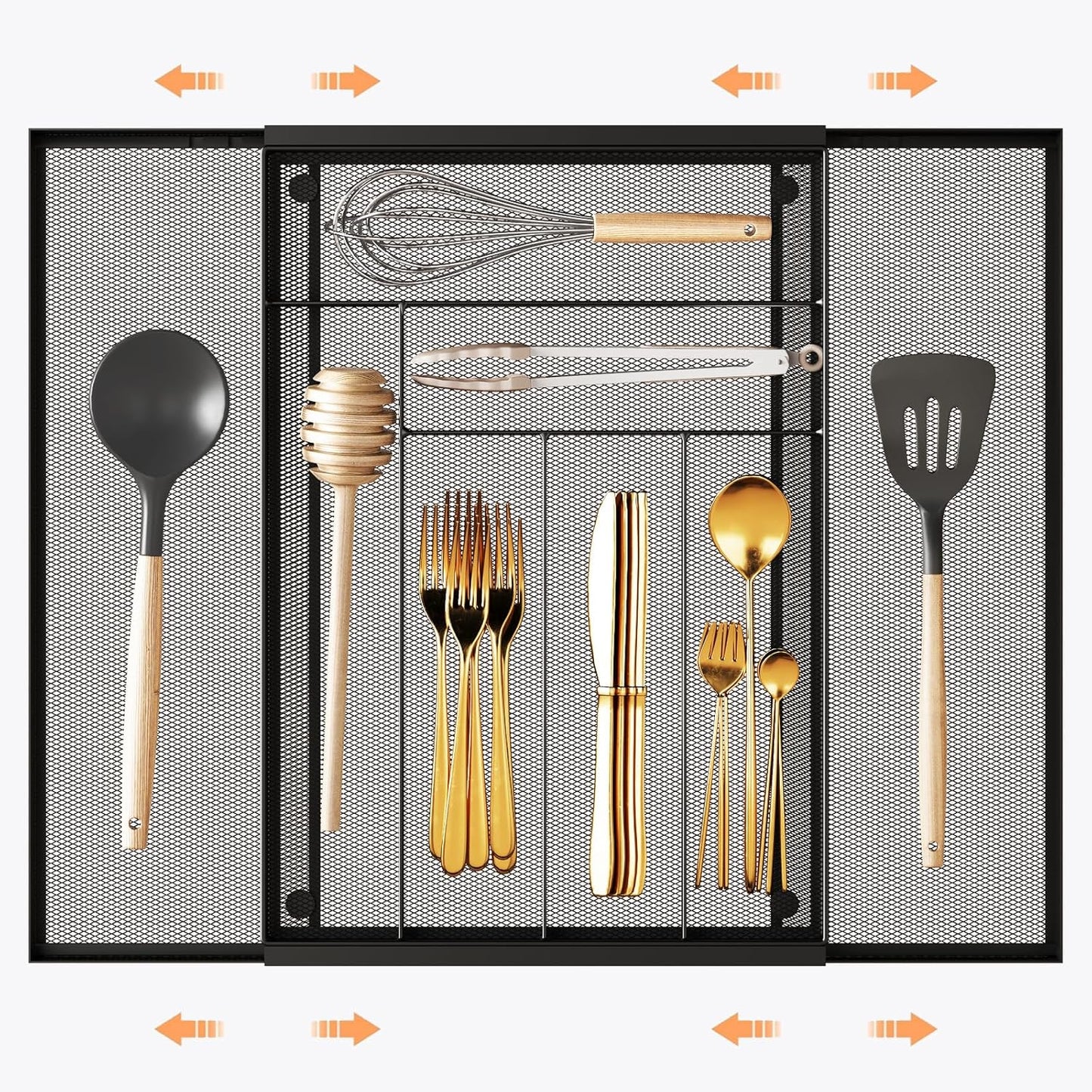 Sedegn Silverware Organizer Metal Mesh, Small Drawer Organizer, Utensil Cutlery Tray for kitchen drawers, Flatware Organizer with 5 Compartment, Black(9.3"*12.6")