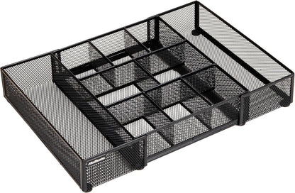 Mind Reader Expandable Mesh Desk Drawer Organizer, Adjustable from 9.25" to 17.125", Office Supply Storage Tray, Makeup Organizer, Black
