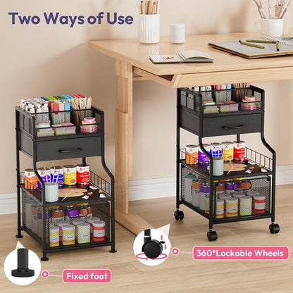 SWTYMIKI Rolling Under Desk Storage - Storage Cart with Drawers & DIY Divider - Art Cart Organizer on Wheels - Craft Rolling Utility Cart for Office, Craft Room & Studio Espresso