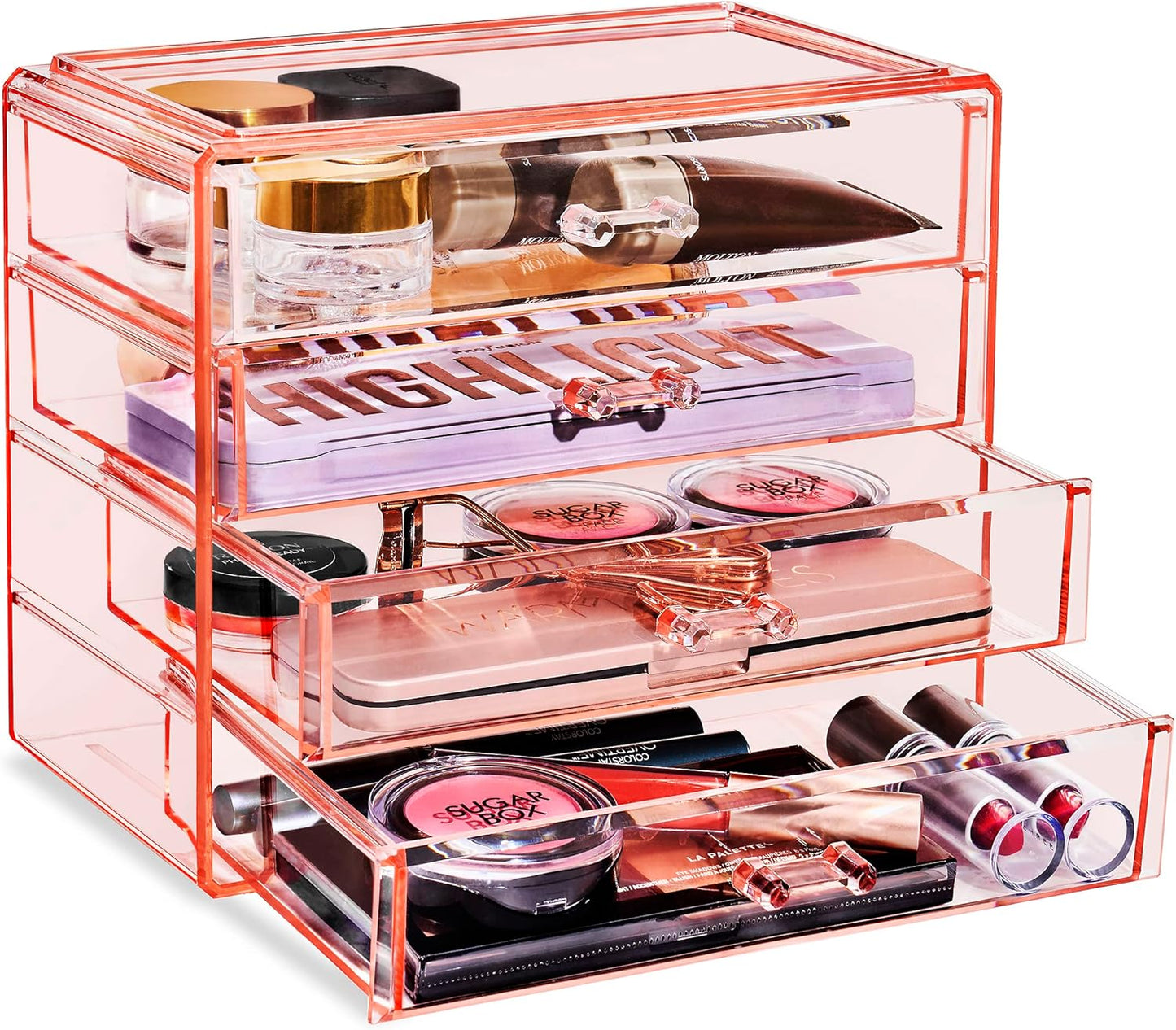 Sorbus Acrylic Makeup Organizer Set, 4-Drawer Vanity & Countertop Cosmetic Storage with Wide Drawers, Clear Makeup Storage for Brushes, Lipsticks, Jewelry – Holiday Gift for Women & Teens