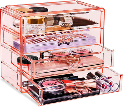 Sorbus Acrylic Makeup Organizer Set, 4-Drawer Vanity & Countertop Cosmetic Storage with Wide Drawers, Clear Makeup Storage for Brushes, Lipsticks, Jewelry – Holiday Gift for Women & Teens