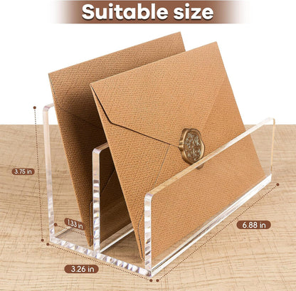 Acrylic Mail Organizer File Sorters for Desk,3-Section Laddered Desktop Vertical Letter Holder,Desk Organizer Workspace Organizer