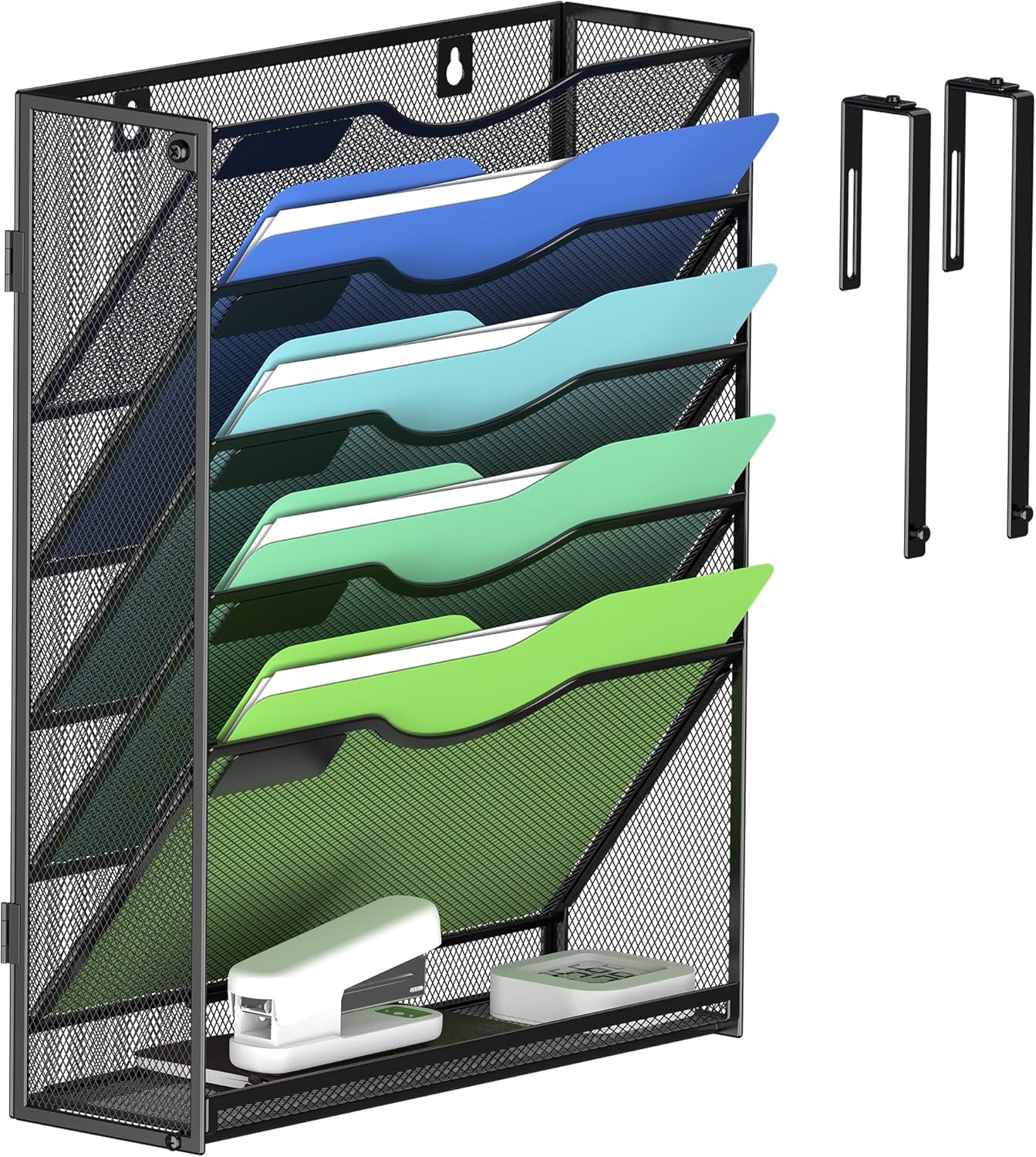 Kuntine.B Wall File Organizer Office Hanging Magazine Holder Wall File Organizer for Office Home (Black, 5 Tier)