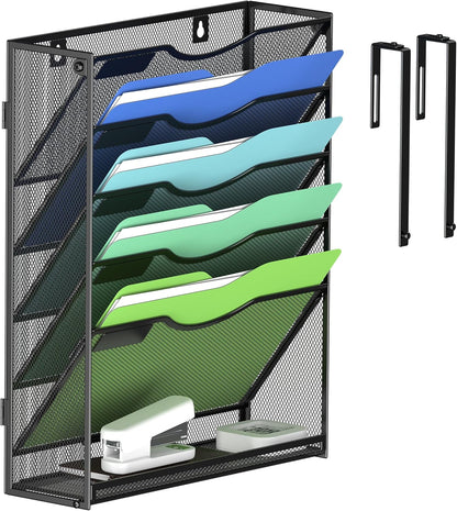 Kuntine.B Wall File Organizer Office Hanging Magazine Holder Wall File Organizer for Office Home (Black, 5 Tier)
