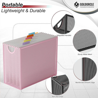 Hanging File Organizer, Letter-Size File Holder Filing Box with 5 Hanging Folders, Metal Mesh Desk File Folder Storage(No Assembly Required) (with 5 Grey Folders)