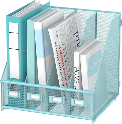 SUPEASY Magazine File Holder, Binder Holder Metal Desk Organizer with 4 Rack Compartments, File Organizer for Office Home School, Black