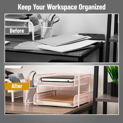 Mind Reader Stackable Paper Tray, Desktop Organizer, File Storage, Office, Metal Mesh, 2 Pcs, Black