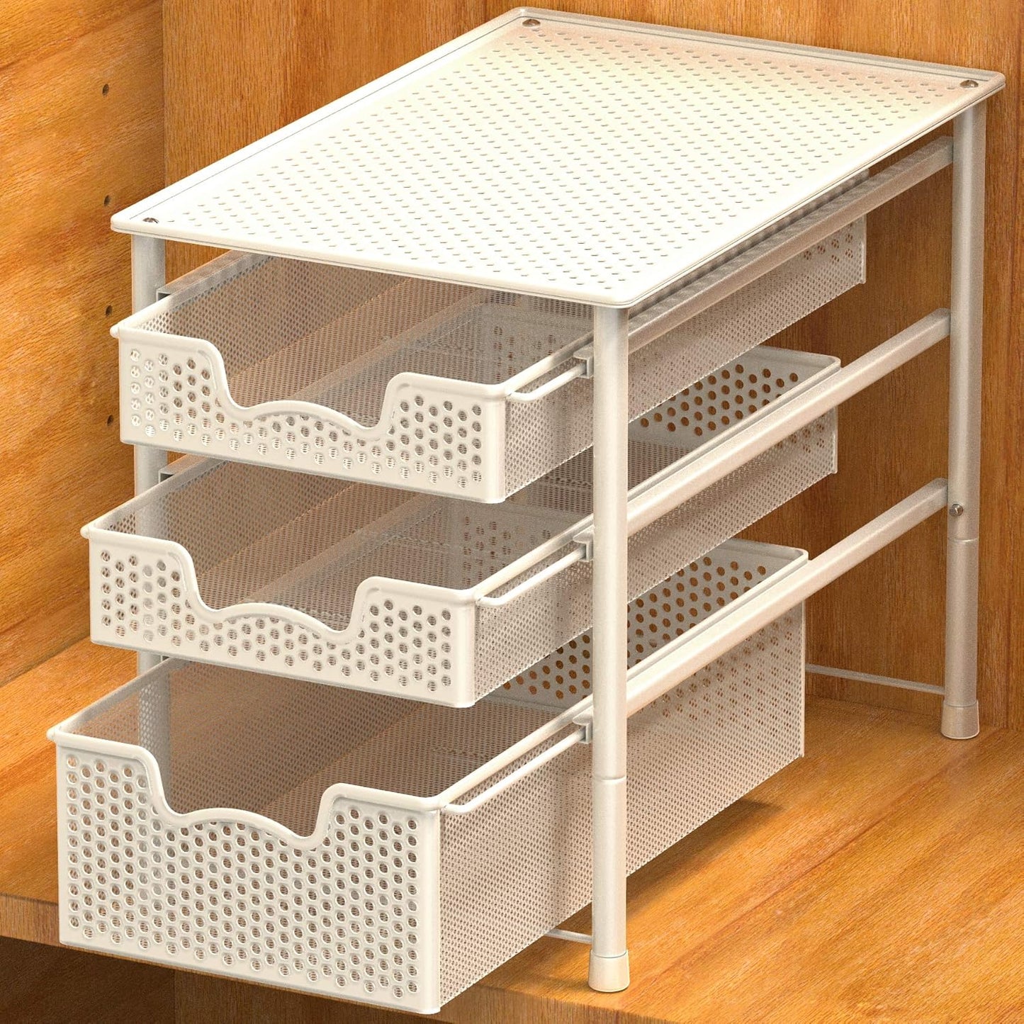 Simple Houseware Stackable 3 Tier Sliding Basket Organizer Drawer, Silver
