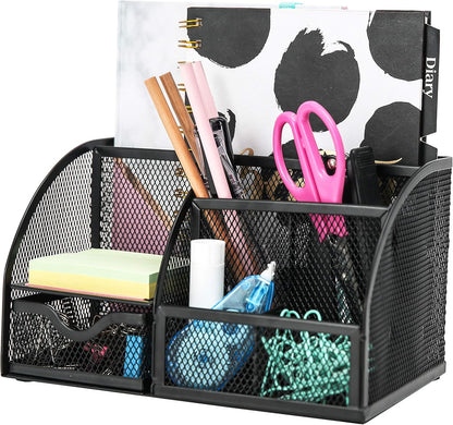 Exerz Desk Organizer Golden Office Desk Accessories Supplies Office Storage Desktop Pencil Pen Holder with Drawer Home Workspace
