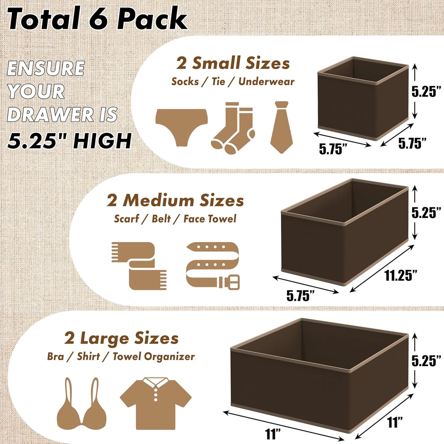 SIMPLE HOUSEWARE Foldable Drawer Organizer for Clothes/Underwear/Panty/Onesie Stocking Bin, Set of 12, Black