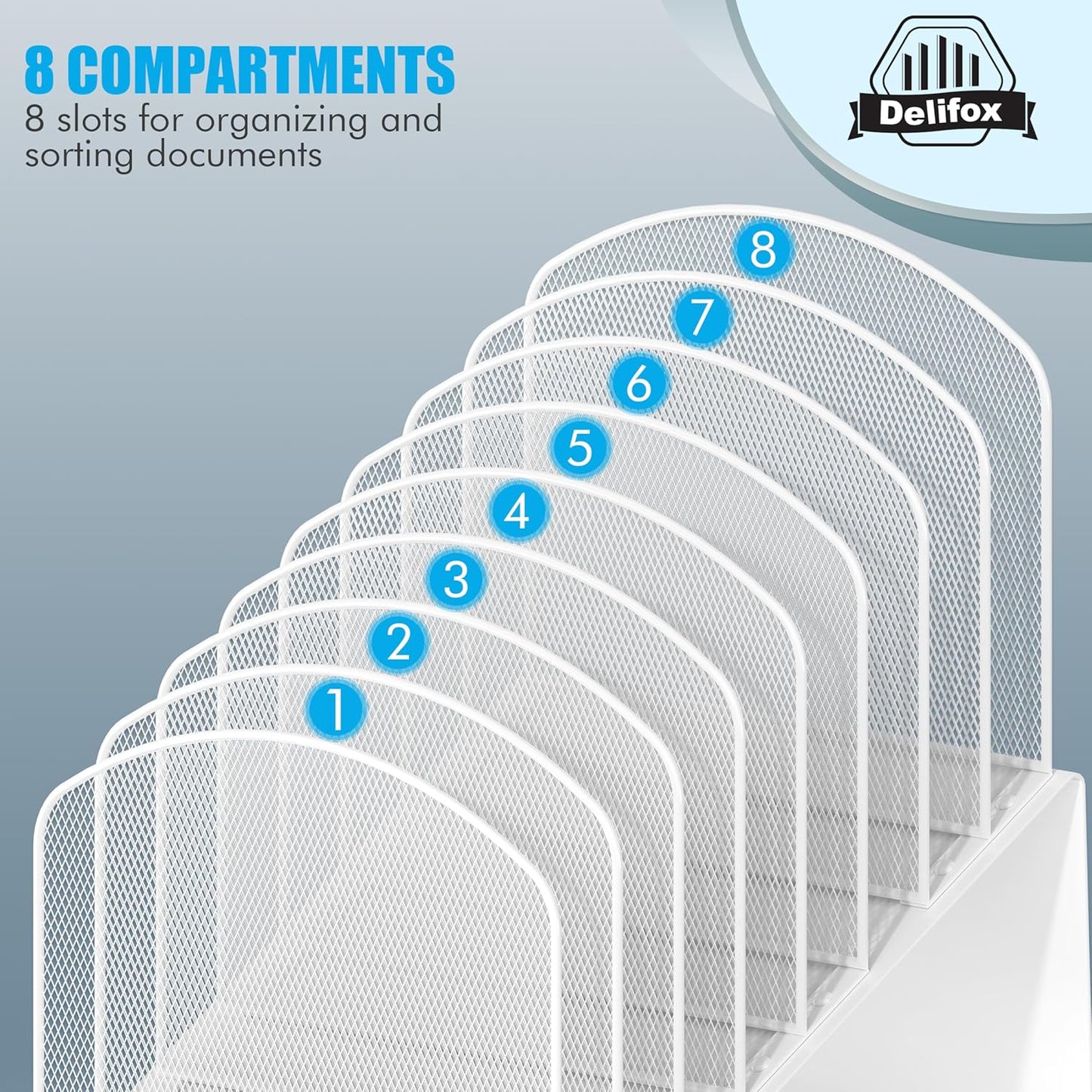 Inclined Desk File Organizer, 8-Section Upright Desk Organizer Standing File Sorter for Office Classroom Desktop Organization