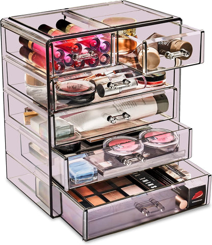 Sorbus Acrylic Makeup Organizer Set, 6-Drawer Vanity & Countertop Cosmetic Storage with Small & Wide Drawers, Clear Makeup Storage for Brushes, Lipsticks, Jewelry – Holiday Gift for Women & Teens
