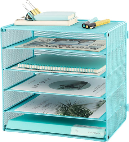EASEPRES 3 Tier Mesh Desk Organizer Tray, File Paper Letter Folder Holder Desktop Paper Sorter Mail Organization Rack Storage Accessories, for Office Home School Classroom, Black