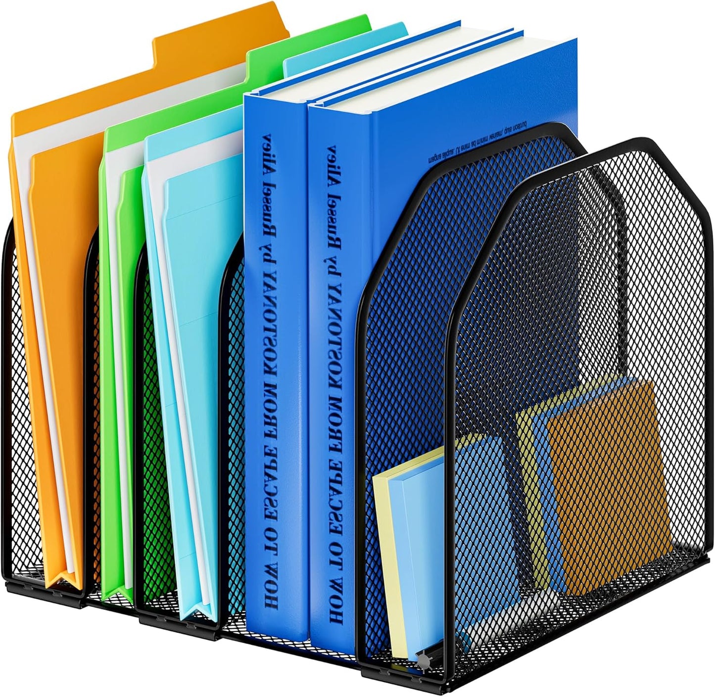 FUCDTEFC Desk File Organizer, Adjustable 5 Sections Upright Desktop Organizer File Sorter, Sturdy Metal Mesh Vertical Bookshelf File Holder Workspace Accessories for Home,School,Office Classroom,Black