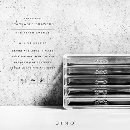 BINO THE MANHATTAN SERIES Acrylic Makeup Drawer Organizer- 3 Drawer Small | Clear Beauty Organizers and Storage| Cosmetic & Makeup Drawer| Home Organization| Jewelry & Vanity Accessories Drawer