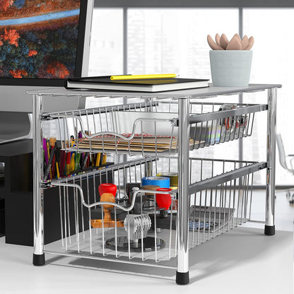Simple Houseware Stackable 3 Tier Sliding Basket Organizer Drawer, Chrome