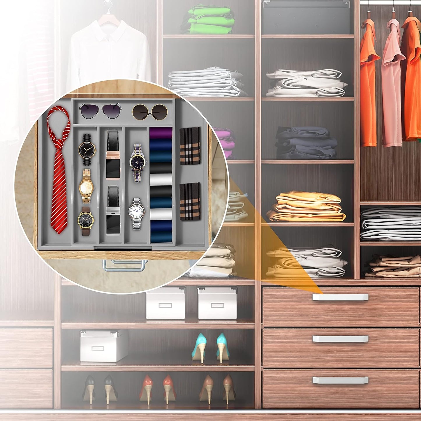 Kitchen Silverware Drawer Organizer and Storage Flatware Cutlery Utensil Holder Spice Rack Containers Bathroom Counter Cabinet Office Desk Makeup Drawer Tray Kitchen and Dining Tools Decor Accessories