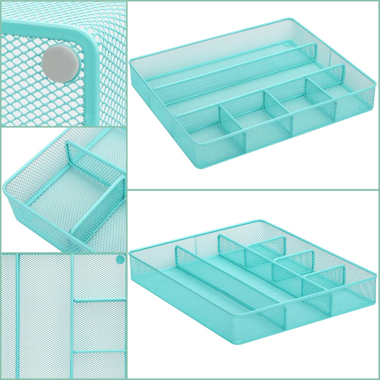 Annova Desk Drawer Organizer Tray for Office Organization - Metal Mesh - Storage Tray with Dividers for Pens, Desktop Accessories, Bathroom, Kitchen, Makeup and Office Supplies (Small, Gold)