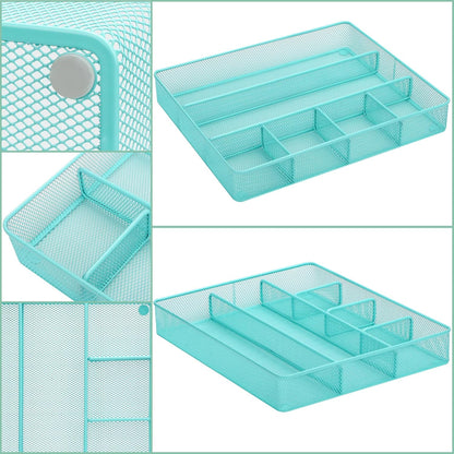 Annova Desk Drawer Organizer Tray for Office Organization - Metal Mesh - Storage Tray with Dividers for Pens, Desktop Accessories, Bathroom, Kitchen, Makeup and Office Supplies (Small, Gold)