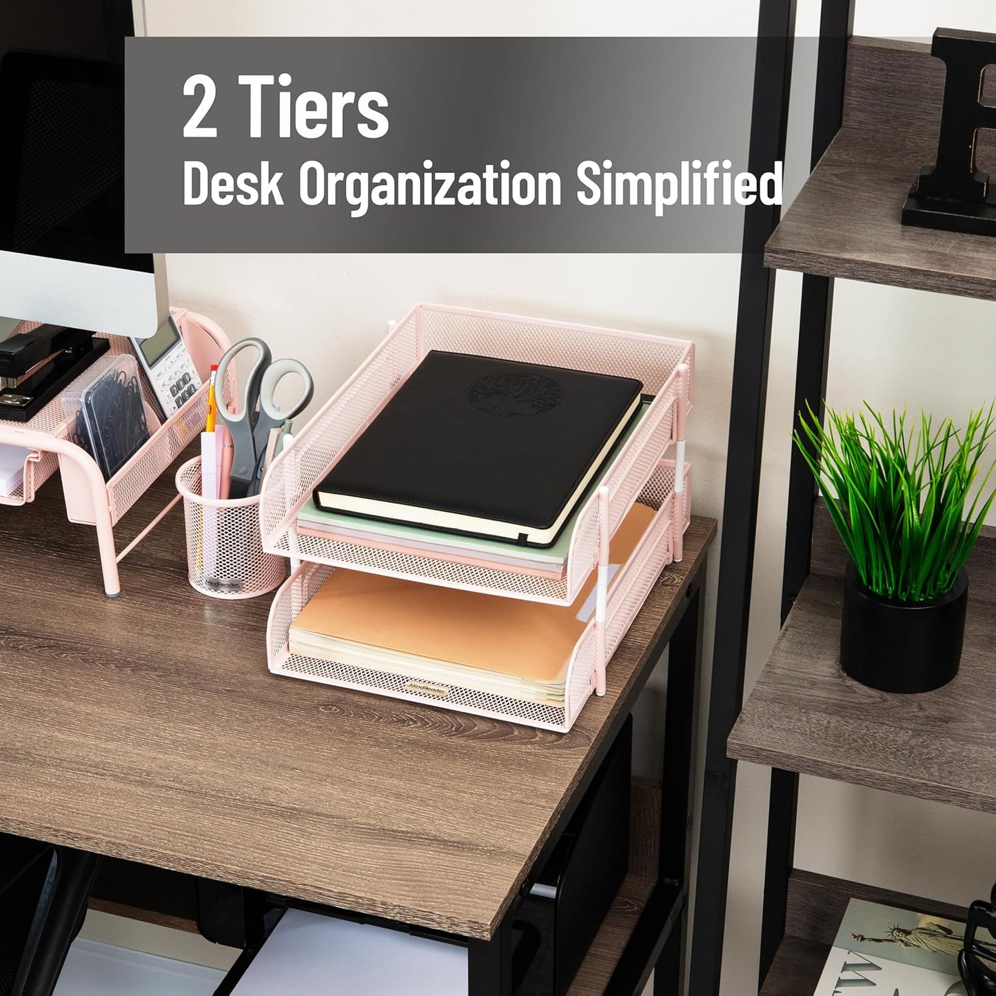 Mind Reader Stackable Paper Tray, Desktop Organizer, File Storage, Office, Metal Mesh, 2 Pcs, Black