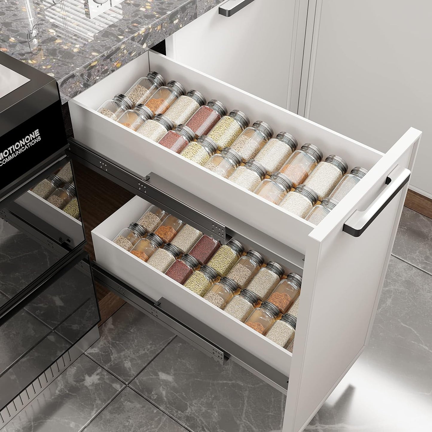 AMBIRD Spice Drawer Organizer, 4 Tier-2 Set Clear Spice Rack Tray Expandable From 11'' to 22'', Seasoning Organizer with non-slip tape for Kitchen, Cabinet, Drawers, Countertop(JARS NOT INCLUDED)